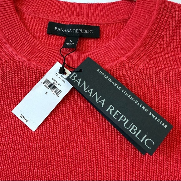 New Banana Republic Linen Blend Knit Top Women Size S Short Sleeve Cherry Red - Picture 6 of 9